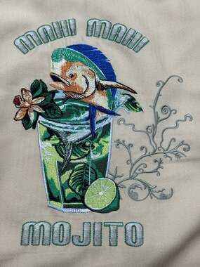 Hook & Tackle Mahi Mahi Mojito Embroidered Button Down Shirt Yellow Medium